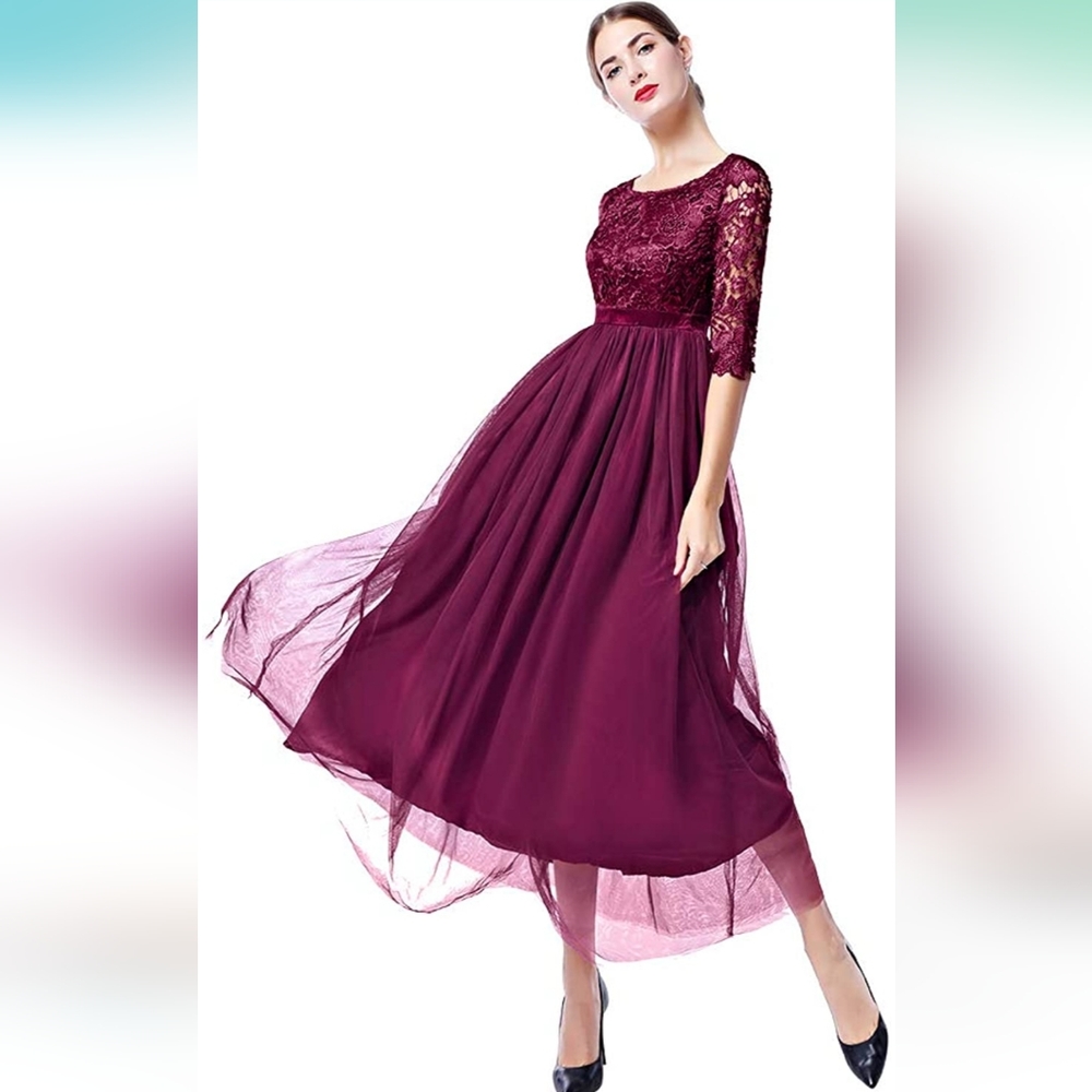 IBTOM CASTLE Women's Floral Lace Tulle Half Sleeve size 16